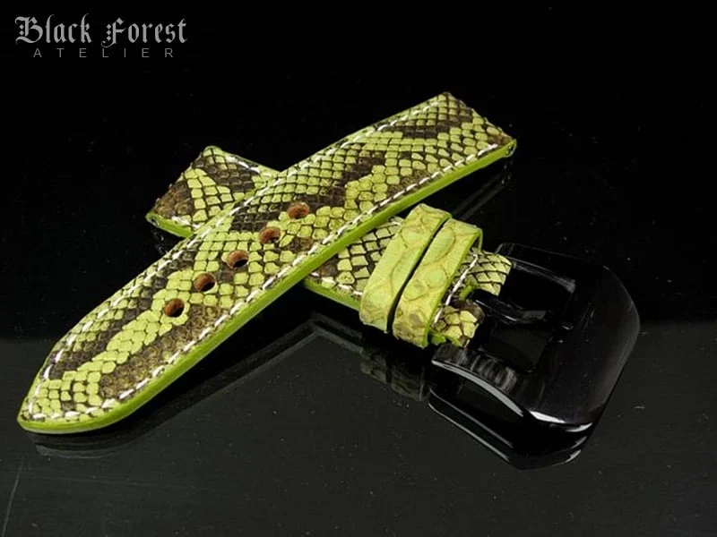 Handgefertigtes Uhrenarmband 24mm/24mm aus echtem Pythonleder in Naturfarbe PY02